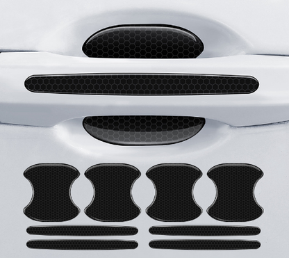 Szénszálas autó ajtókilincs kesztyű + ütközésgátló csíkok (8 db/1 készlet).