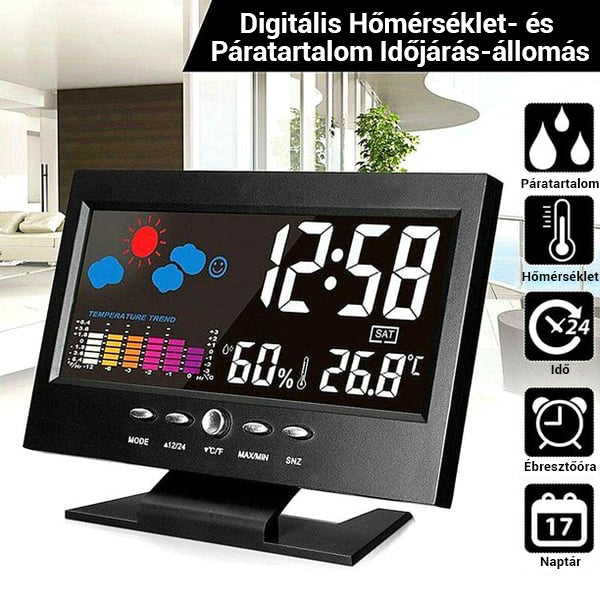 Digitális LED hőmérséklet- és páratartalom-monitor, időjárás-előrejelzés, LED asztali ébreszt