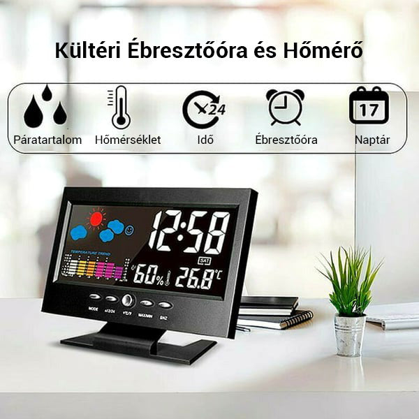 Digitális LED hőmérséklet- és páratartalom-monitor, időjárás-előrejelzés, LED asztali ébreszt