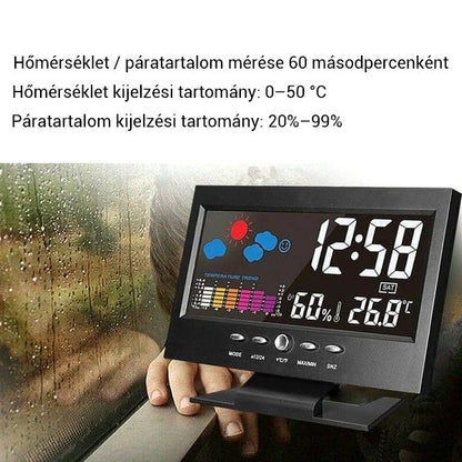 Digitális LED hőmérséklet- és páratartalom-monitor, időjárás-előrejelzés, LED asztali ébreszt