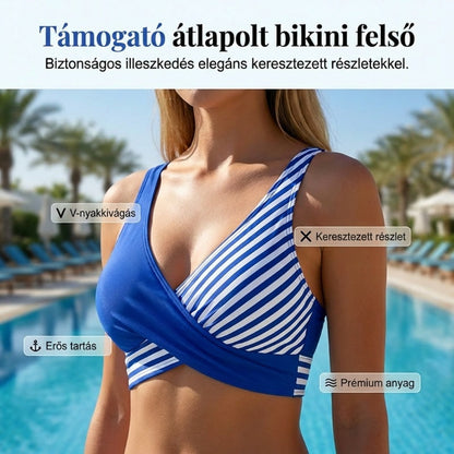 Kétrészes, színes blokkos és csíkos bikini