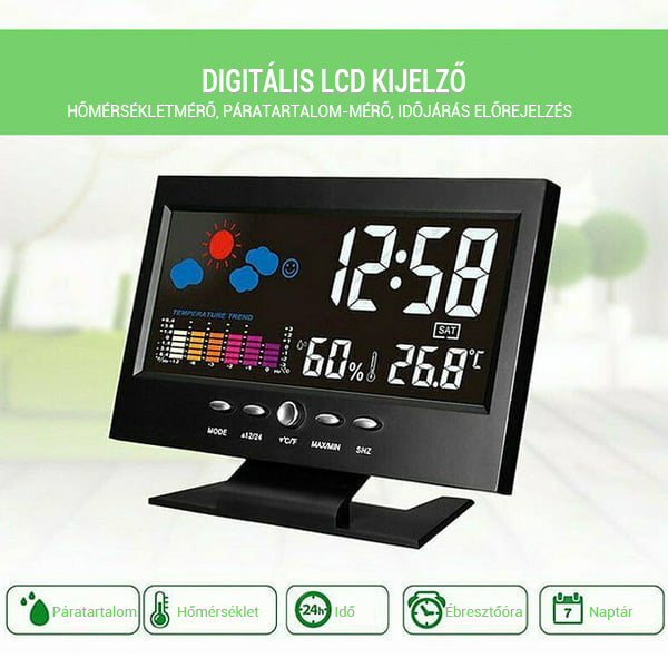 Digitális LED hőmérséklet- és páratartalom-monitor, időjárás-előrejelzés, LED asztali ébreszt
