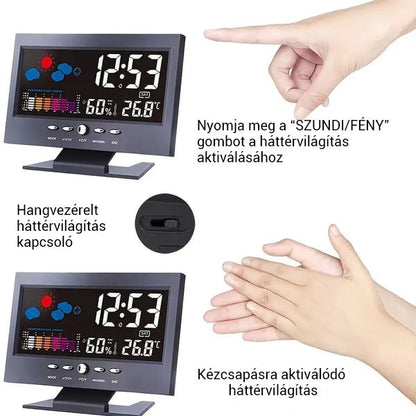 Digitális LED hőmérséklet- és páratartalom-monitor, időjárás-előrejelzés, LED asztali ébreszt