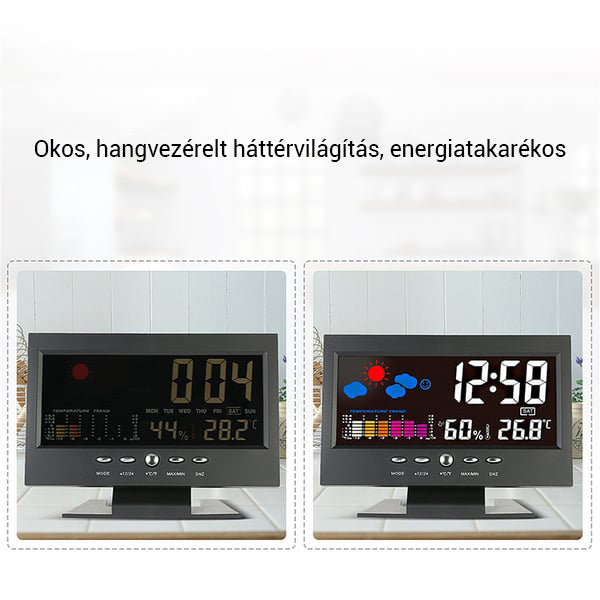 Digitális LED hőmérséklet- és páratartalom-monitor, időjárás-előrejelzés, LED asztali ébreszt