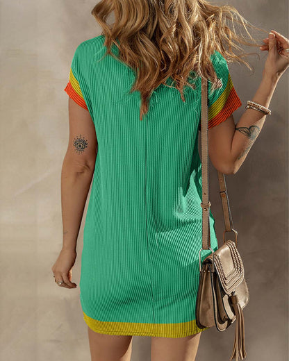 Texturált Rövid Ujjú Midi Ruha