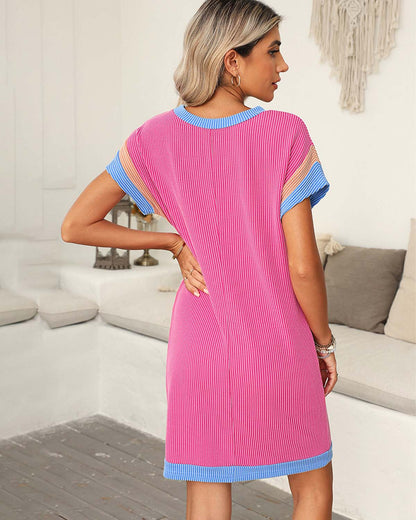 Texturált Rövid Ujjú Midi Ruha