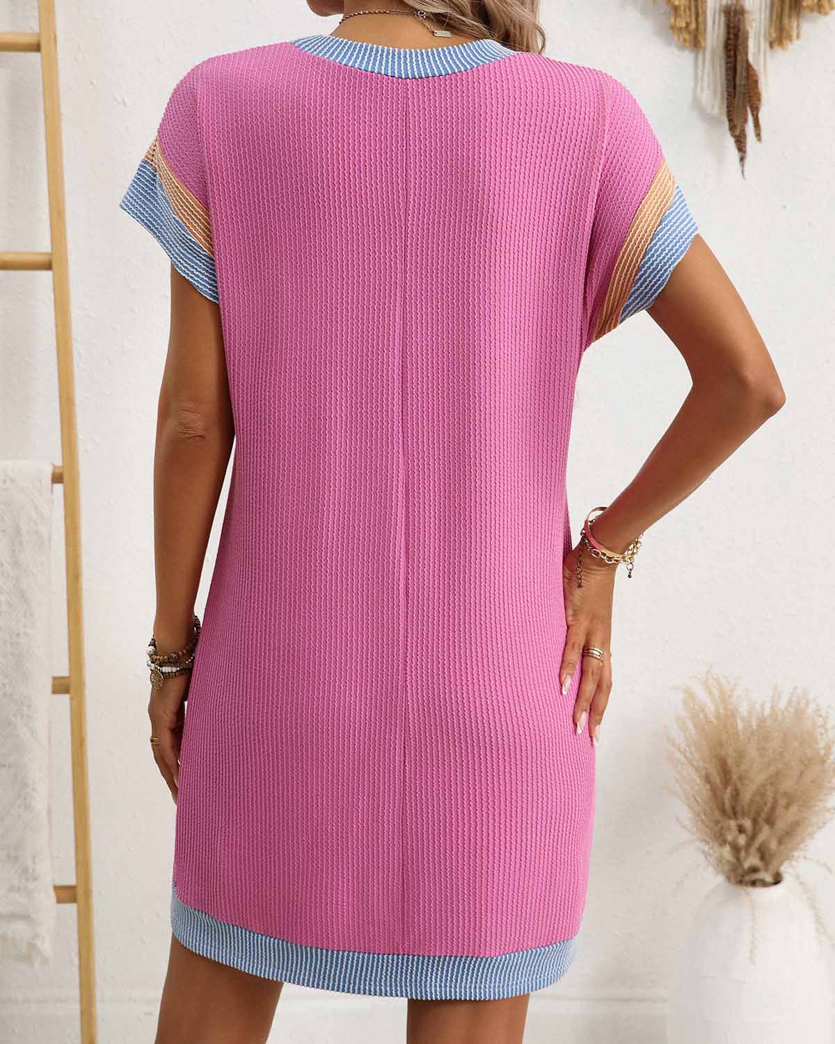 Texturált Rövid Ujjú Midi Ruha