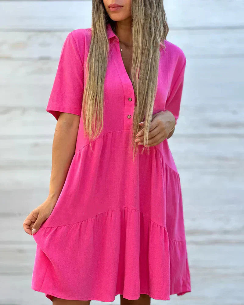 Laza egyszínű egyszínű hajtókás alkalmi ruha