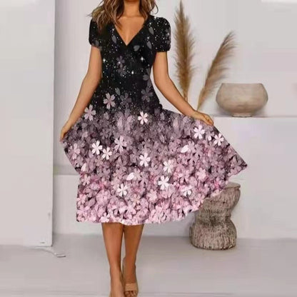 【S-4xl】🌺Lengő, V-nyakú, mintás ruha