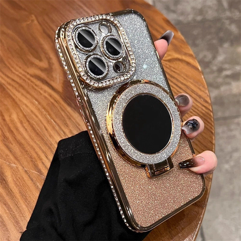 📲✨Védő iPhone tok sminktükörrel és átmenetes csillámporral