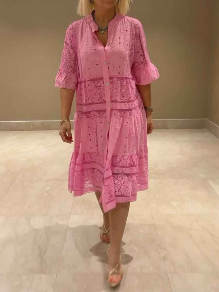 Lace-up Button Loose Dress