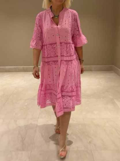 Lace-up Button Loose Dress