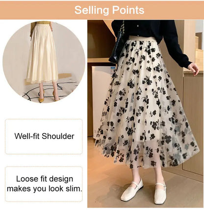 Virágos rakott midiszoknya A