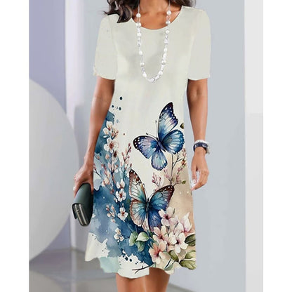 Új kerek nyakú nyomtatott ruha