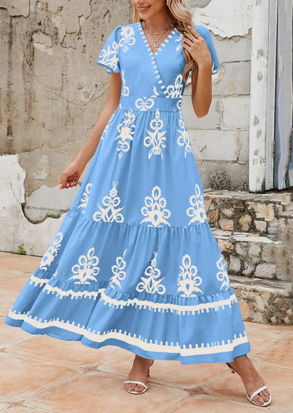 Új, V-nyakú, virágmintás ruha