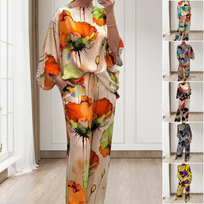 🌸Egzotikus, kényelmes és elegáns jumpsuit kerek nyakkivágással és mintával✨