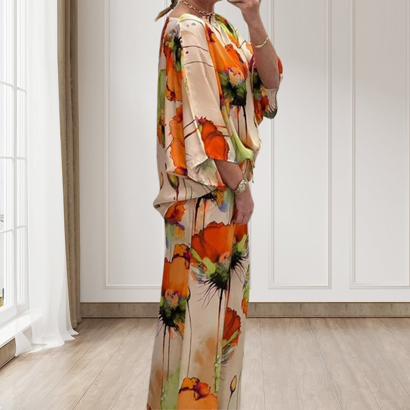 🌸Egzotikus, kényelmes és elegáns jumpsuit kerek nyakkivágással és mintával✨