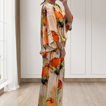 🌸Egzotikus, kényelmes és elegáns jumpsuit kerek nyakkivágással és mintával✨