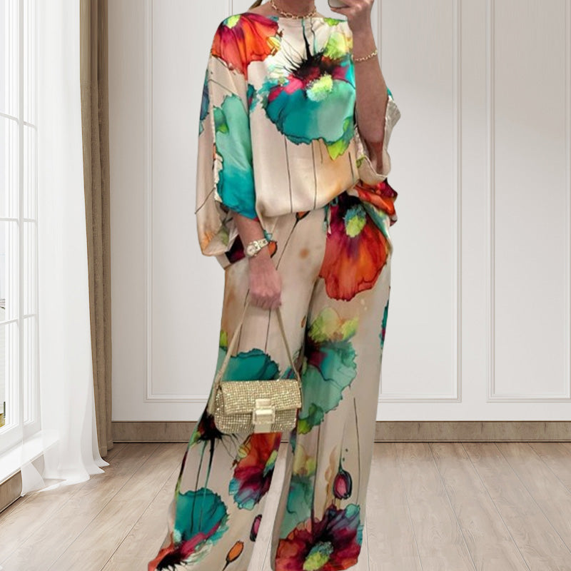 🌸Egzotikus, kényelmes és elegáns jumpsuit kerek nyakkivágással és mintával✨