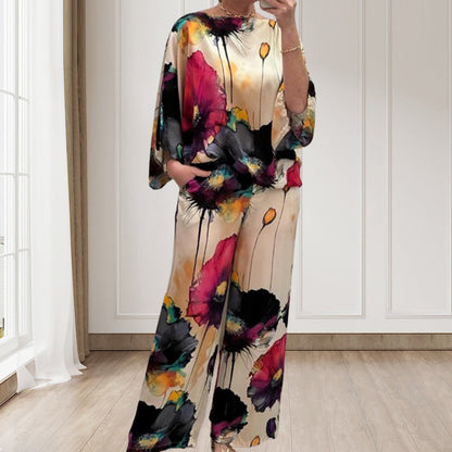 🌸Egzotikus, kényelmes és elegáns jumpsuit kerek nyakkivágással és mintával✨