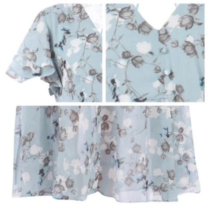 🔥👗Elegáns rövid ujjú virágos sifon ruhák