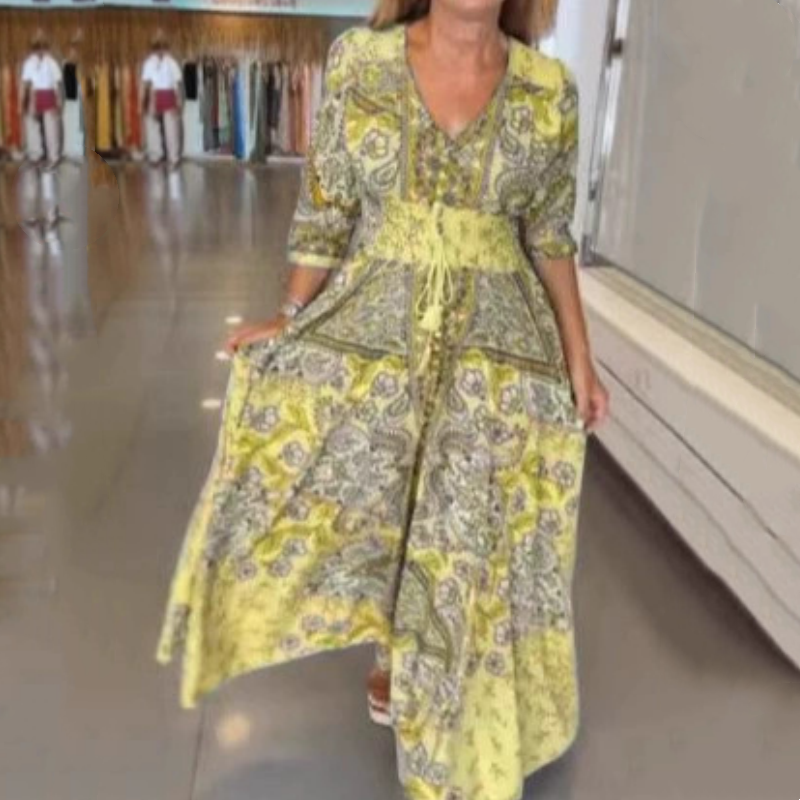 🌺Női elegáns virágos virágos húzózsinór hosszú ruha