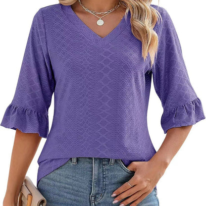 ❤️2025 Új Termékek❤️Elegáns Női Fodros Ujjú V-nyakú Felsők
