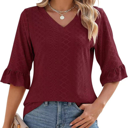 ❤️2025 Új Termékek❤️Elegáns Női Fodros Ujjú V-nyakú Felsők
