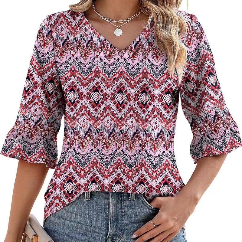 ❤️2025 Új Termékek❤️Elegáns Női Fodros Ujjú V-nyakú Felsők