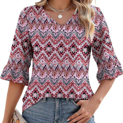 ❤️2025 Új Termékek❤️Elegáns Női Fodros Ujjú V-nyakú Felsők