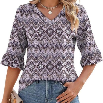 ❤️2025 Új Termékek❤️Elegáns Női Fodros Ujjú V-nyakú Felsők