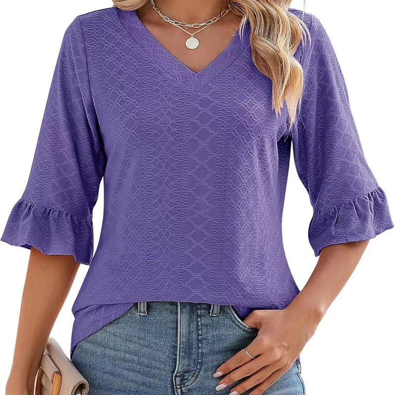❤️2025 Új Termékek❤️Elegáns Női Fodros Ujjú V-nyakú Felsők