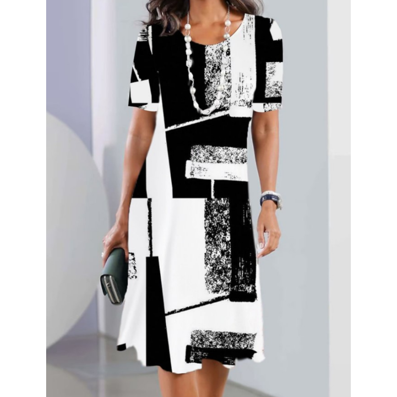 Női 3D nyomtatott kerek nyakú alkalmi ruhák