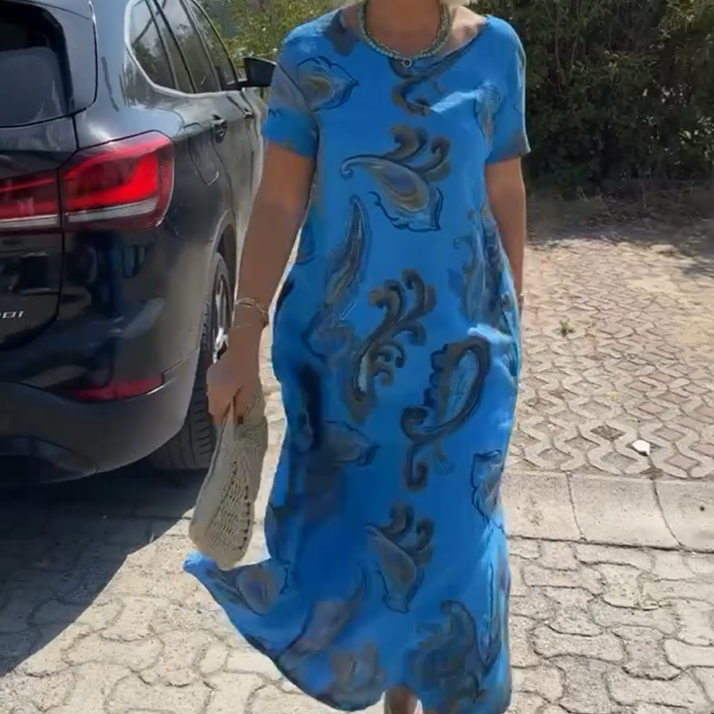 🌺Rövid Ujjú Mintás Ruha