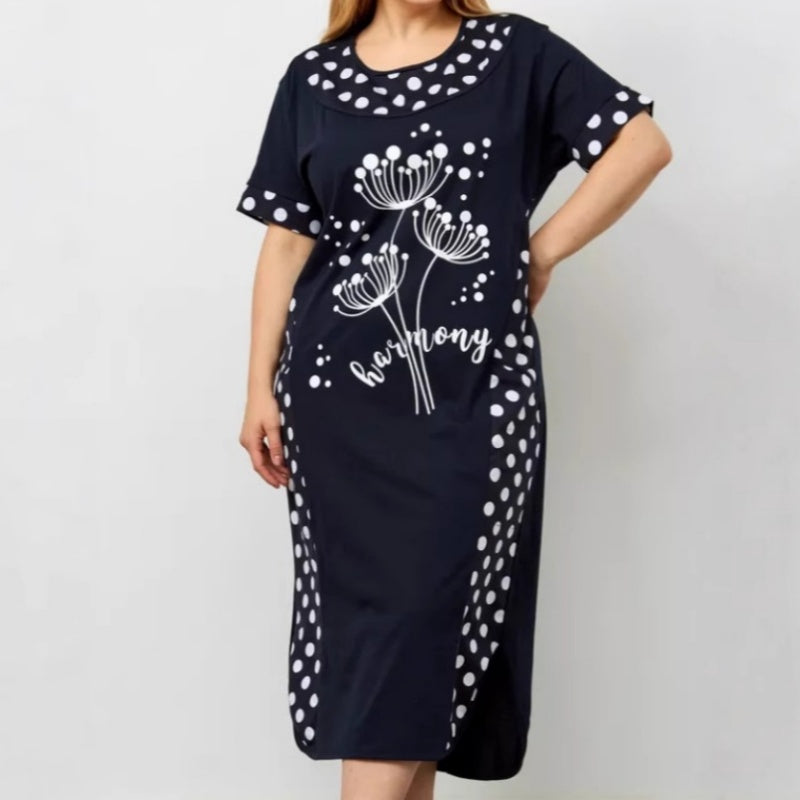 【M-4XL】Női nyári laza rövid ujjú nyomtatott A-vonalú ruhák🎀