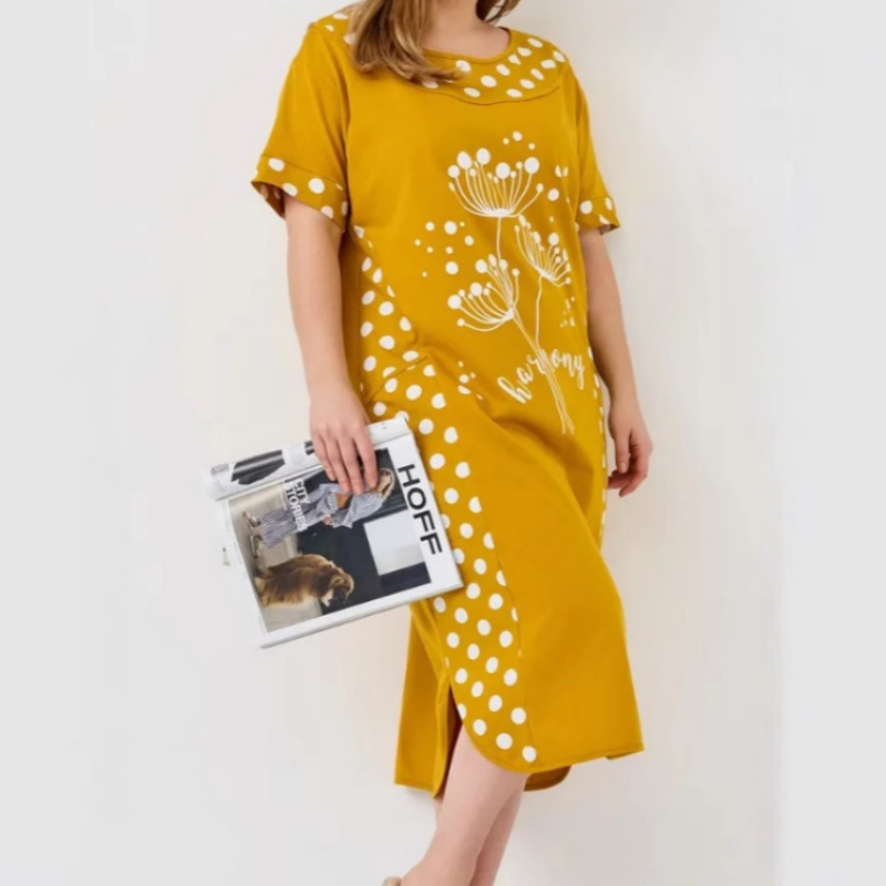 【M-4XL】Női nyári laza rövid ujjú nyomtatott A-vonalú ruhák🎀