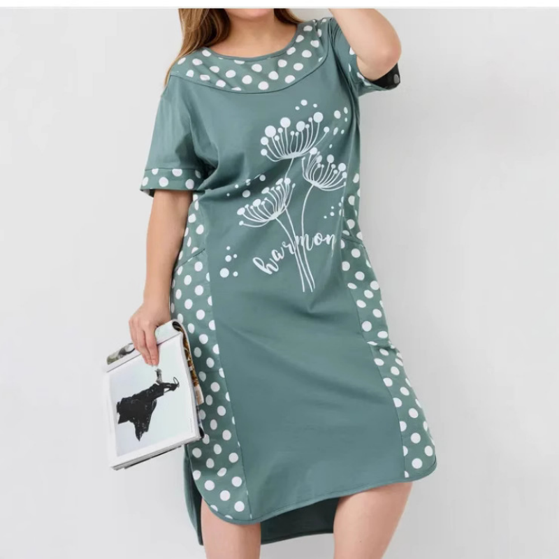 【M-4XL】Női nyári laza rövid ujjú nyomtatott A-vonalú ruhák🎀