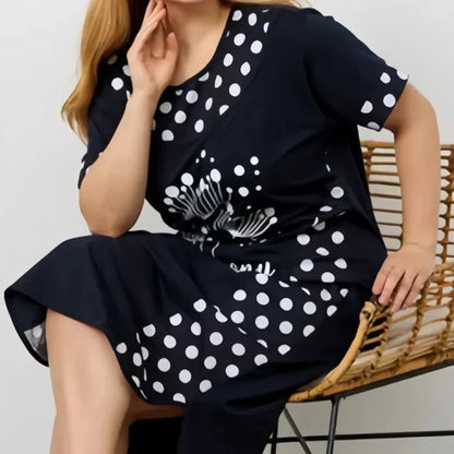 【M-4XL】Női nyári laza rövid ujjú nyomtatott A-vonalú ruhák🎀