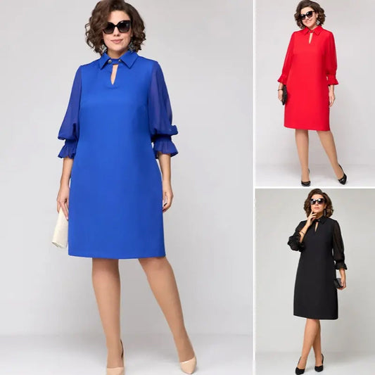 👗 elegáns egyszínű hajtókás ruha