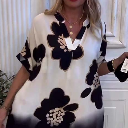 Női bő ruha V-nyakkivágással és mintával