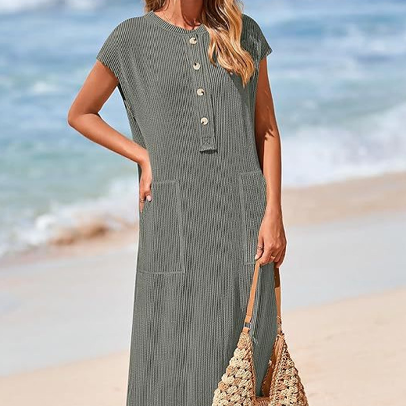 Női bordázott kötött ruha zsebekkel