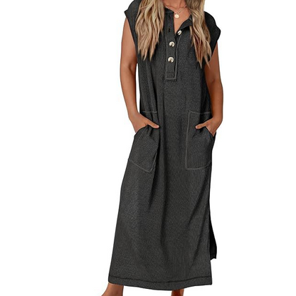 Női bordázott kötött ruha zsebekkel