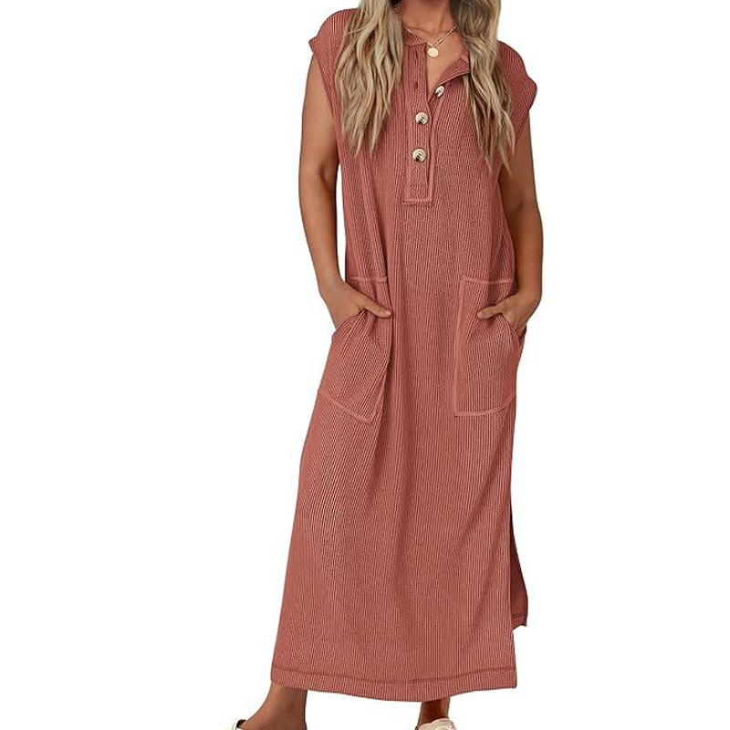 Női bordázott kötött ruha zsebekkel