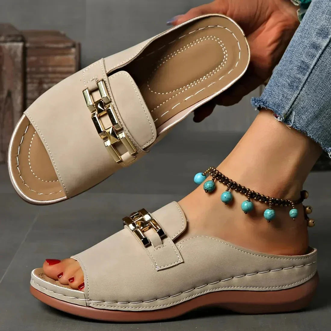 👡Új 50%-os kedvezmény 💖✨Ortopéd szandál arany csattal