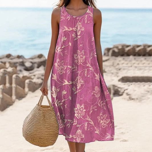 Női lezser ruha kerek nyakkal és mintával