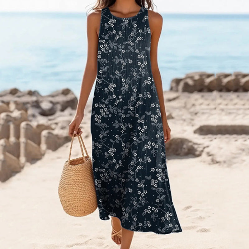 Női lezser ruha kerek nyakkal és mintával