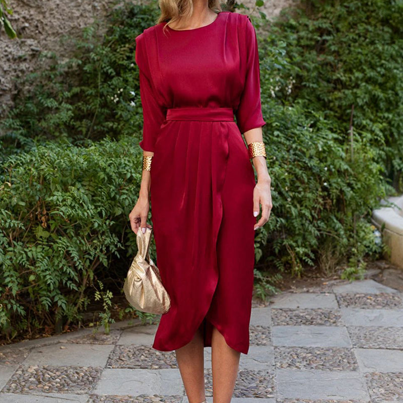 【S-4XL】👗Egyszínű, magas derekú ruha