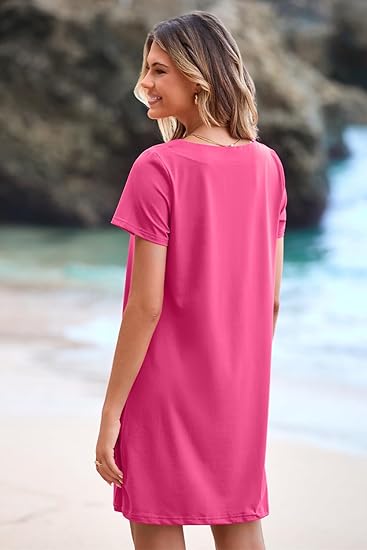 【S-2XL】💕Négyzet alakú nyak zseb rövid ujjú ruha