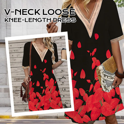 V-nyakú, térdig érő, laza ruha