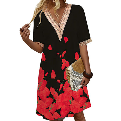 V-nyakú, térdig érő, laza ruha